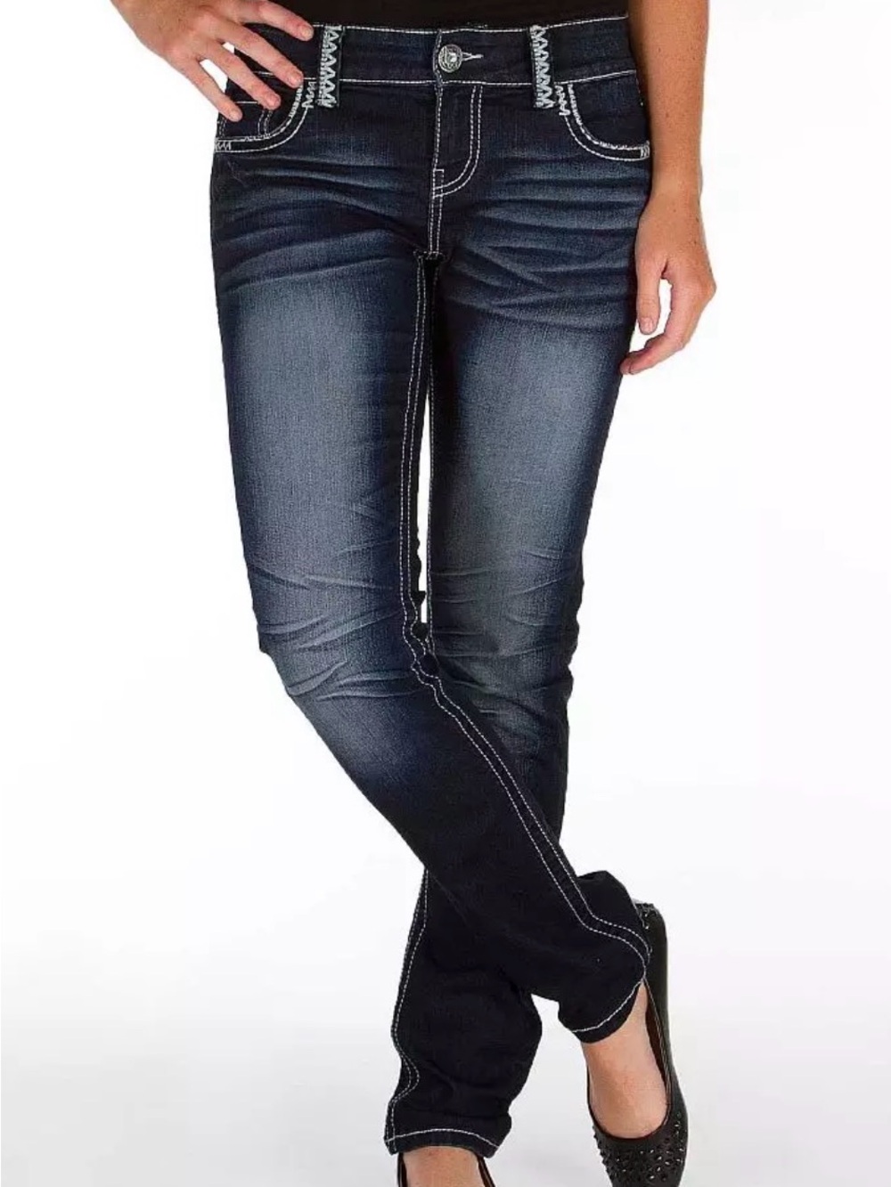 Daytrip Virgo Skinny Stretch Jeans 28R Topstitching Rhinestone Bling LikeNew